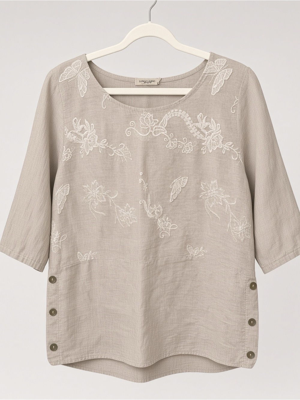 Lungo L’Arno Made in Italy 100% Linen Embroidered Blouse Size S Coastal